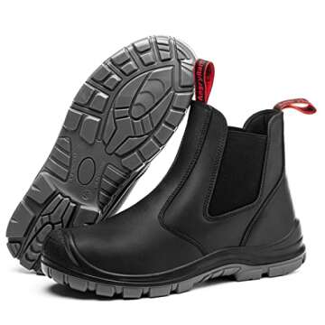 ANGRYRAM Steel Toe Slip on Work Boots for Men Waterproof Chelsea Industrial & Construction Shoes, Lightweight Comfortable Slip Resistant Safety boots