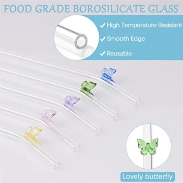 Reusable Glass Straws with Butterfly Design Eco-Friendly