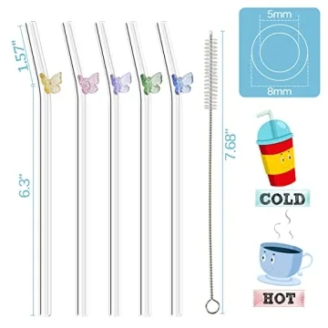 Reusable Glass Straws with Butterfly Design Eco-Friendly