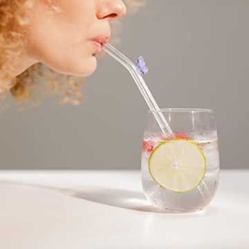 Reusable Glass Straws with Butterfly Design Eco-Friendly