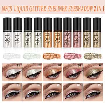Lucoss Glitter Liquid Eyeliner Eye Shadow Makeup Kit Long Lasting Waterproof Sparkling Eyeshadow Met...