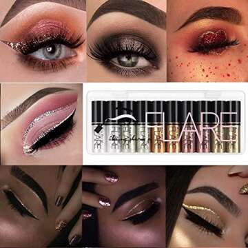 Lucoss Glitter Liquid Eyeliner Eye Shadow Makeup Kit Long Lasting Waterproof Sparkling Eyeshadow Metallic Eyeliner Liquid Eye Glitter Makeup