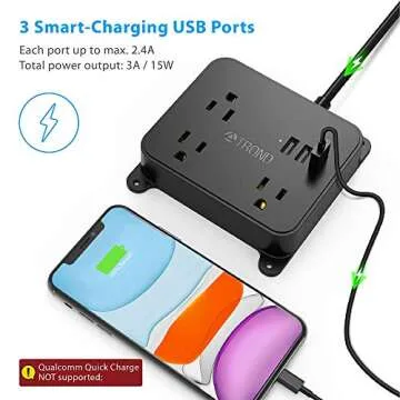 Power Strip with USB Ports - TROND 4.5 FT Extension Cord with 3 Outlets Desktop Charging Station, Non Surge Protector, Wall Mount for Dorm Home Office, ETL Listed Black