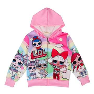 Kirzdclo Girls Hoodie Zip Sweatshirt Children Coat Cartoon Jacket Outwear Doll Surprise Pink 5-6 Years