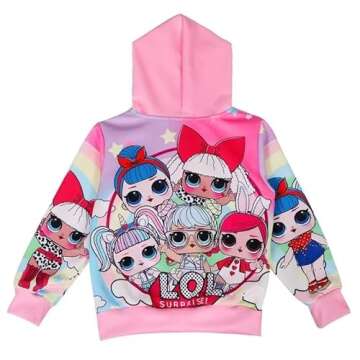 Kirzdclo Girls Hoodie Zip Sweatshirt Children Coat Cartoon Jacket Outwear Doll Surprise Pink 5-6 Years