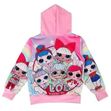 Kirzdclo Girls Hoodie Zip Sweatshirt Children Coat Cartoon Jacket Outwear Doll Surprise Pink 5-6 Years