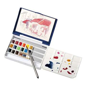 Holbein Artist's Watercolors Set of 18 Half-Pans with Brush (Palm Box Plus) PN694