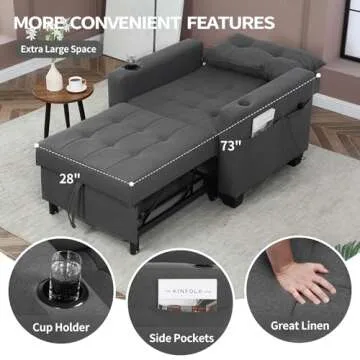 DURASPACE 39 inch Futon Chair Bed Convertible Chair 3-in-1 Pull Out Sleeper Reading Chair Beds with USB, Armchair Sleeper Bed for Living Room, Dorm, Small Space (Dark Gray Linen)