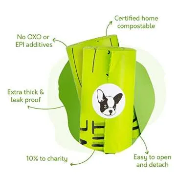 100% Certified Home Compostable Dog Poop Bags - 10% to Charity - ASTM D6400 & EN 13432 Compliant - 120 x Plant Based Compostable Poop Bags (8 Rolls)
