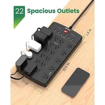 SUPERDANNY 28-in-1 Power Strip with 22 Outlets & USB Ports
