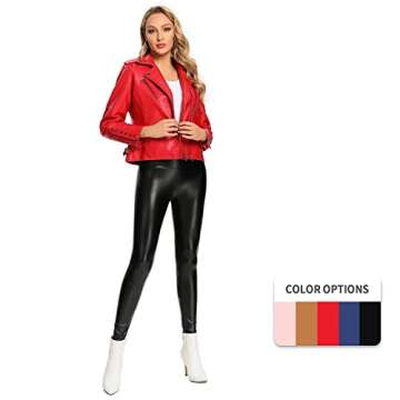 S P Y M Womens Faux Leather Jacket, Double Zip Up Coat, Moto Biker Outwear with Rivets, Regular and ...