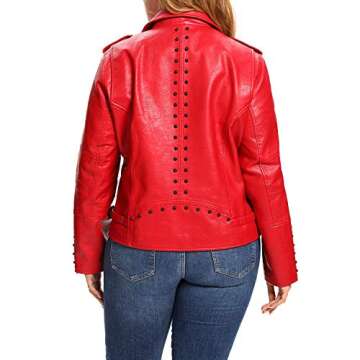 S P Y M Womens Faux Leather Jacket, Double Zip Up Coat, Moto Biker Outwear with Rivets, Regular and Plus Size