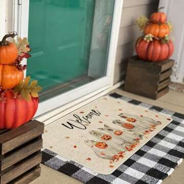 Roszwtit Fall Door Mat 30 X 17 Inch Fall Halloween Dog Welcome Doormat Indoor Outdoor Entrance Floor...