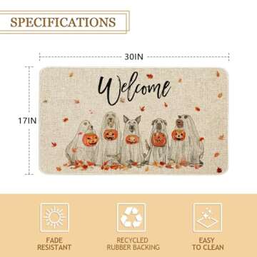 Roszwtit Fall Door Mat 30 X 17 Inch Fall Halloween Dog Welcome Doormat Indoor Outdoor Entrance Floor Mat Non Slip Autumn Halloween Decor Rubber Mats