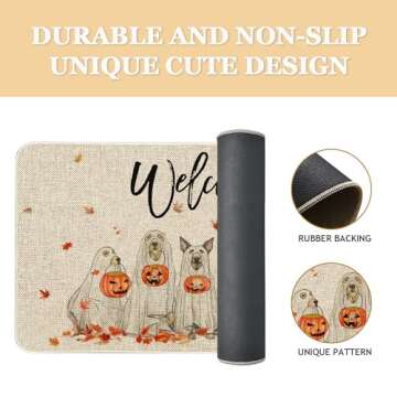 Roszwtit Fall Door Mat 30 X 17 Inch Fall Halloween Dog Welcome Doormat Indoor Outdoor Entrance Floor Mat Non Slip Autumn Halloween Decor Rubber Mats