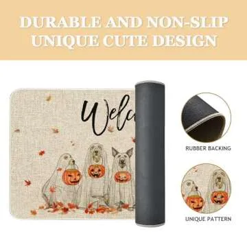 Roszwtit Fall Door Mat 30 X 17 Inch Fall Halloween Dog Welcome Doormat Indoor Outdoor Entrance Floor Mat Non Slip Autumn Halloween Decor Rubber Mats