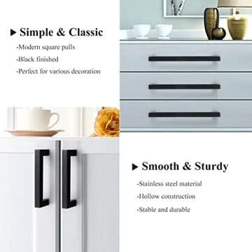 Probrico (30 Pack Black Cabinet Pulls Square Kitchen Cabinet Hardware 5 Inch(128mm) Hole Center Modern Drawer Handles Stainless Steel Matte Black Drawer Pulls for Cupboard