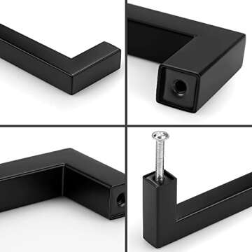 Probrico (30 Pack Black Cabinet Pulls Square Kitchen Cabinet Hardware 5 Inch(128mm) Hole Center Modern Drawer Handles Stainless Steel Matte Black Drawer Pulls for Cupboard