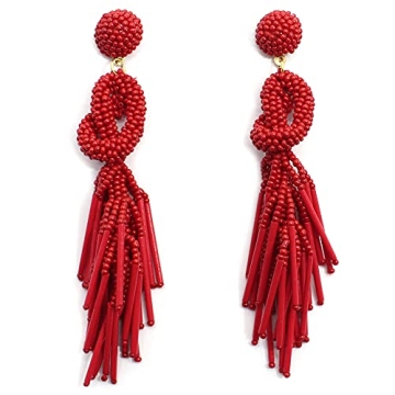 Handmade Beaded Solid Color Statement Earrings for Women