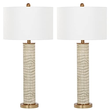SAFAVIEH Lighting Collection Ollie Modern Contemporary Cream Faux Alligator 32-inch Bedroom Living R...