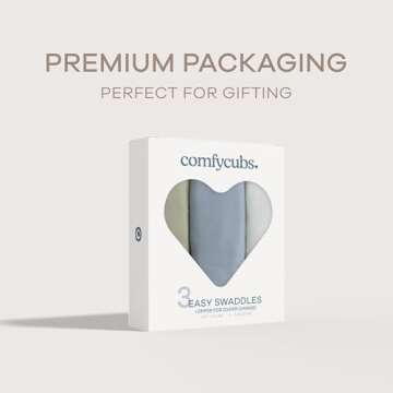 Comfy Cubs Easy Swaddle Blanket, 3 Pack - 100% Cotton Newborn Wrap, Small for 0-3 Months Infants, with Zipper Closure, Breathable and Durable Sleep Sack for Babies - Stone, Pacific Blue, Sage