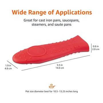 Amazon Basics Silicone Pot Holder Hot Skillet Rectangular Handle Cover for kitchen, Red, 5.6"L x 1.9"W