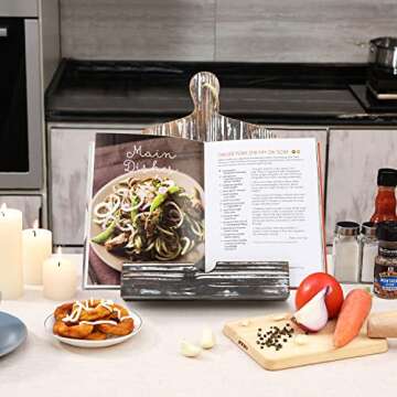 MyGift Farmhouse Torched Wood Cookbook Stand - Rustic Wooden iPad Tablet Recipe Binder Reading Book ...