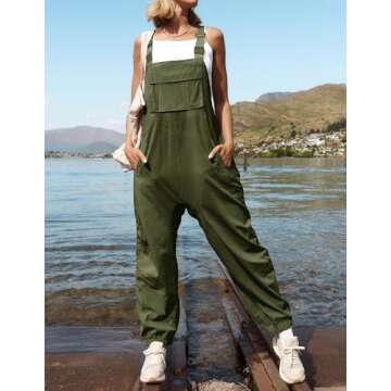 ZESICA Women's Sleeveless Overalls Jumpsuit - Casual, Loose Fit, Adjustable Straps