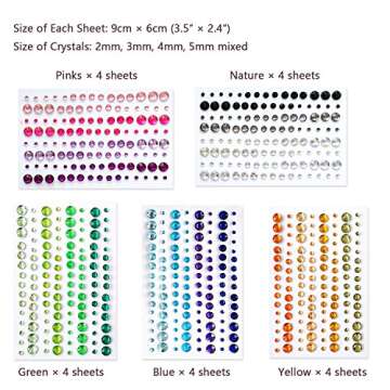 2800PCS 25 Sheets Self-Adhesive Jewel Stickers Rhinestones Jewels Rhinestone Stickers DIY Gem Rhines...