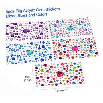 2800PCS 25 Sheets Self-Adhesive Jewel Stickers Rhinestones Jewels Rhinestone Stickers DIY Gem Rhinestone Multi Color Gemstone Embellishments Assorted for Makeup, Festival, Crafts & Embellishments