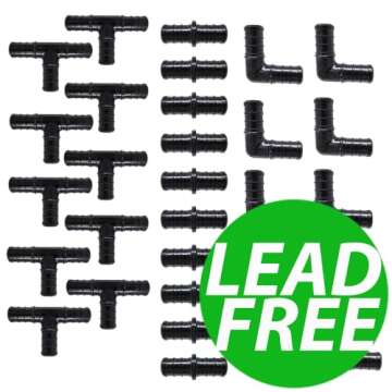 (30) 1/2" Black Poly Alloy PEX Fittings 10 pcs Each: Elbow, Coupler, Tee for Crimp/Cinch/Pinch - PEX...