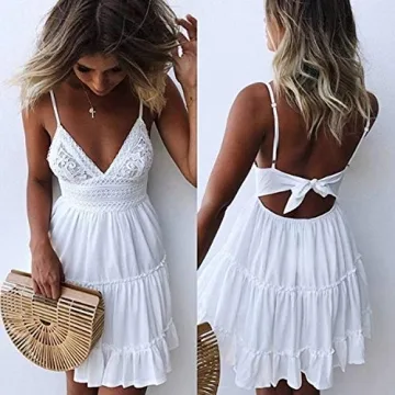 ECOWISH Summer Lace Mini Dress Elegant Backless Design
