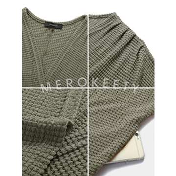 MEROKEETY Women's 2024 Fall Waffle Knit Batwing Long Sleeve Cardigan Loose Open Front Sweater Coat, Olive, Large
