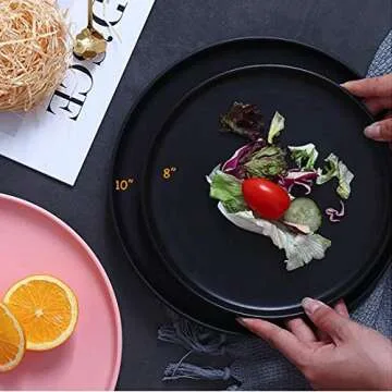 BonNoces 8-inch Porcelain Lunch Plates, Elegant Matte Glaze Finish Round Serving Plate for Pasta, Snack and Salad, Set of 5 (Matte Black)