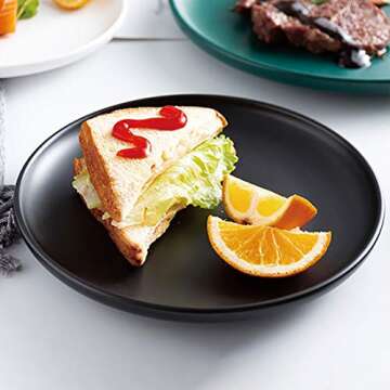 BonNoces 8-inch Porcelain Lunch Plates, Elegant Matte Glaze Finish Round Serving Plate for Pasta, Snack and Salad, Set of 5 (Matte Black)