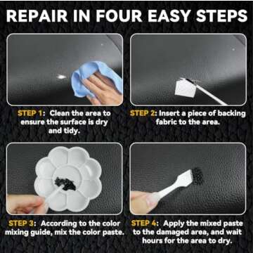 Black Leather Repair Kit for Furniture, Leather Seat Repair Kit for Cars, Easily Restore Car Interior, Sofa, Purse and Jacket, Restore Any Material with Super Easy Instructions