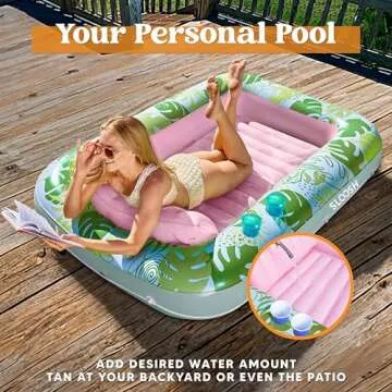 SLOOSH Inflatable Tanning Pool Lounger Float, 70" x 46" Pool Floats Adult with Pillow, 4 in 1 Suntan Tub Raft Floatie,Sunbathing Bed Lounge for Water Blow Up Kids Ball Pit Party Gifts, L-Cyan Pink