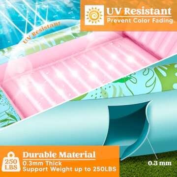 SLOOSH Inflatable Tanning Pool Lounger Float, 70" x 46" Pool Floats Adult with Pillow, 4 in 1 Suntan Tub Raft Floatie,Sunbathing Bed Lounge for Water Blow Up Kids Ball Pit Party Gifts, L-Cyan Pink