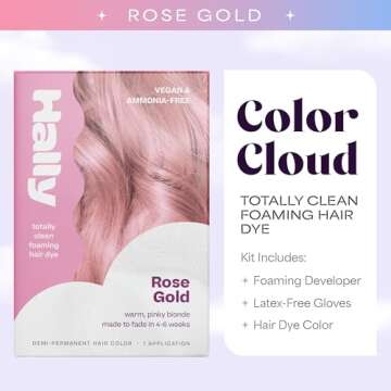 Hally Hair Color Cloud Hair Dye (Rose Gold) - Demi-Permanent Foam Hair Color for Women & Men - Mess-...