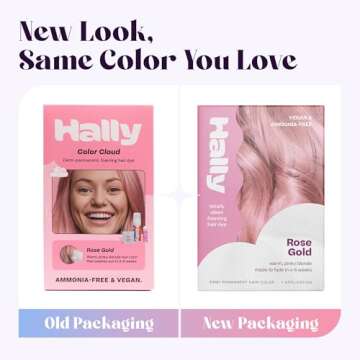 Hally Hair Color Cloud Hair Dye (Rose Gold) - Demi-Permanent Foam Hair Color for Women & Men - Mess-Free & Long-Lasting Hair Dye Kit, Hair Coloring Products Wash Out in 4-6 Weeks, Vegan