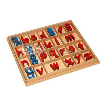 Elite Montessori Wooden Movable Alphabet with Box Preschool Spelling Learning Materials (Red & Blue,...