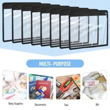 8 Pieces Clear Zipper Pouches Pencil Pouches PVC Makeup Pouch Envelopes Folder Storage Multi Purpose Pouch Document File Organization Bags, Office Supplies (Black Edging, 9.8 x 8 Inches)