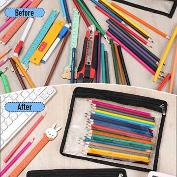 8 Pieces Clear Zipper Pouches Pencil Pouches PVC Makeup Pouch Envelopes Folder Storage Multi Purpose Pouch Document File Organization Bags, Office Supplies (Black Edging, 9.8 x 8 Inches)