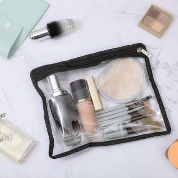 8 Pieces Clear Zipper Pouches Pencil Pouches PVC Makeup Pouch Envelopes Folder Storage Multi Purpose Pouch Document File Organization Bags, Office Supplies (Black Edging, 9.8 x 8 Inches)