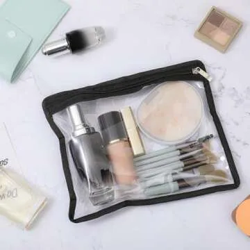 8 Pieces Clear Zipper Pouches Pencil Pouches PVC Makeup Pouch Envelopes Folder Storage Multi Purpose Pouch Document File Organization Bags, Office Supplies (Black Edging, 9.8 x 8 Inches)