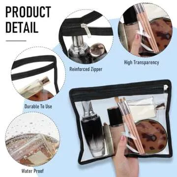 8 Pieces Clear Zipper Pouches Pencil Pouches PVC Makeup Pouch Envelopes Folder Storage Multi Purpose Pouch Document File Organization Bags, Office Supplies (Black Edging, 9.8 x 8 Inches)