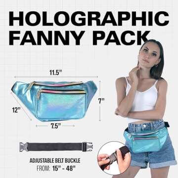 Holographic Fanny Pack Belt bag - Crossbody Waist Bag for Men or Women - Hands-Free, Waterproof Larg...