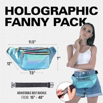 Holographic Fanny Pack Belt bag - Crossbody Waist Bag for Men or Women - Hands-Free, Waterproof Larg...