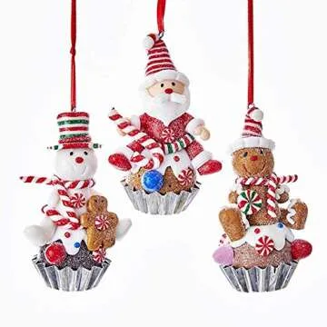 Kurt Adler Gingerbread Cupcake Ornaments - Festive Holiday Decor