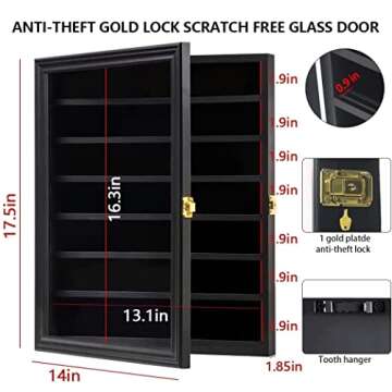 Jinchuan Knife Display Case Pocket Knife Display Stand Military Folding Knife Shadow Box Wall Cabinet with Uv Protection Acrylic Lockable, Black